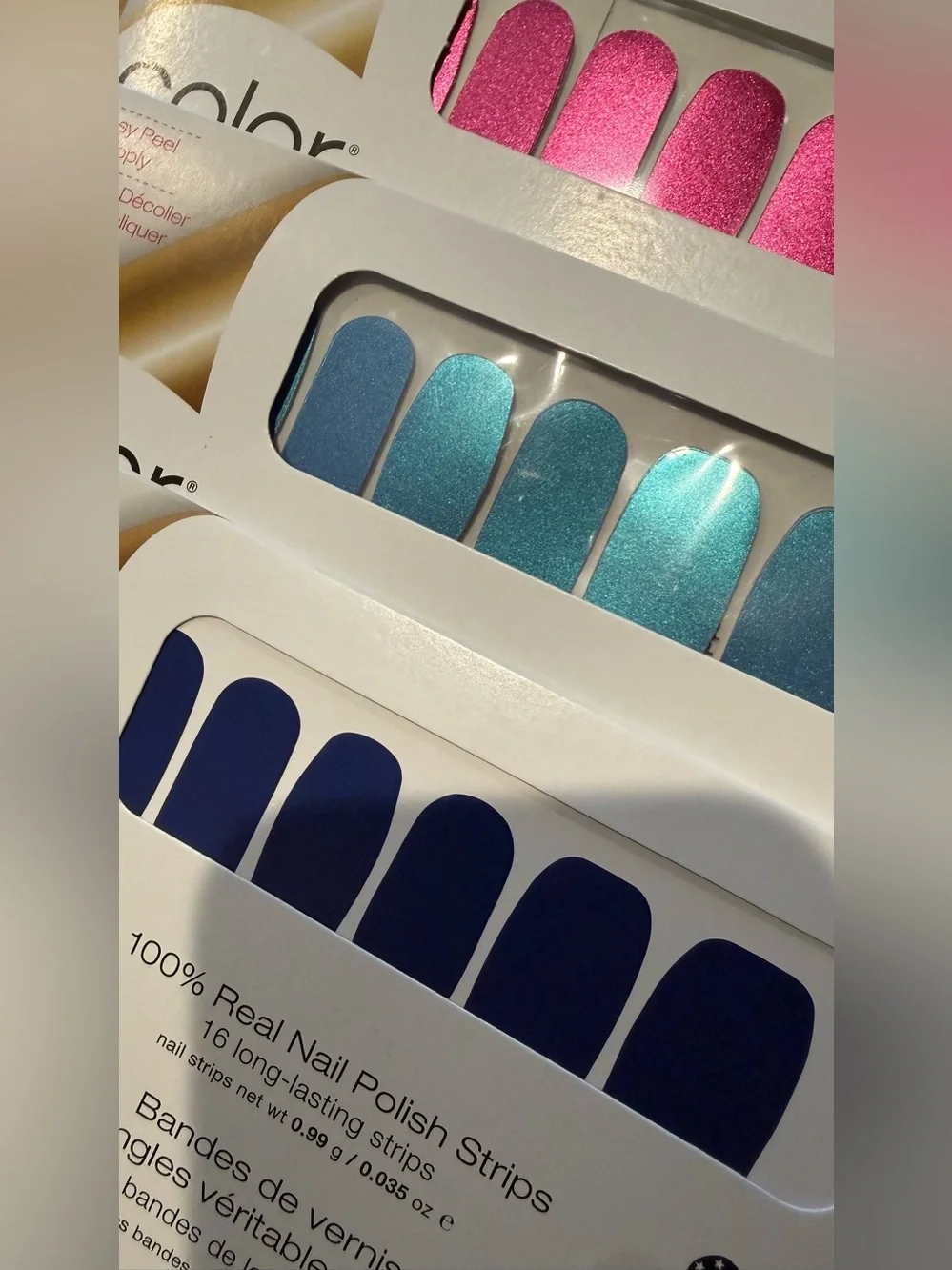 4 packages color Street nail wraps Blue & Pink & purple metallic